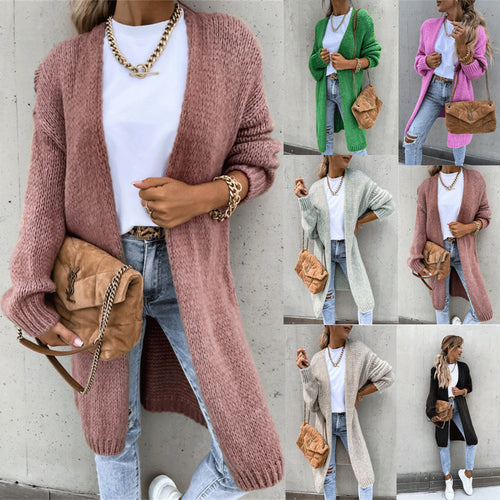 Ladies Thick Knit Cardigan with Open Front and Rolled Sleeves Lune London