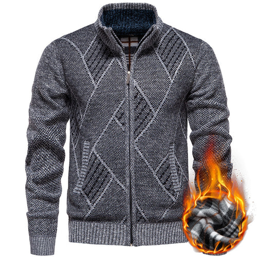 Men's knitted jacket with stand-up collar and unique braid design Lune London
