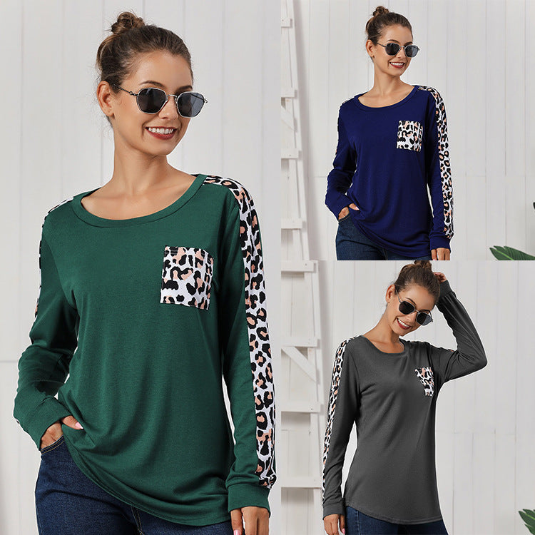 Women’s trendy long sleeve T-shirt with leopard appliqués Lune London