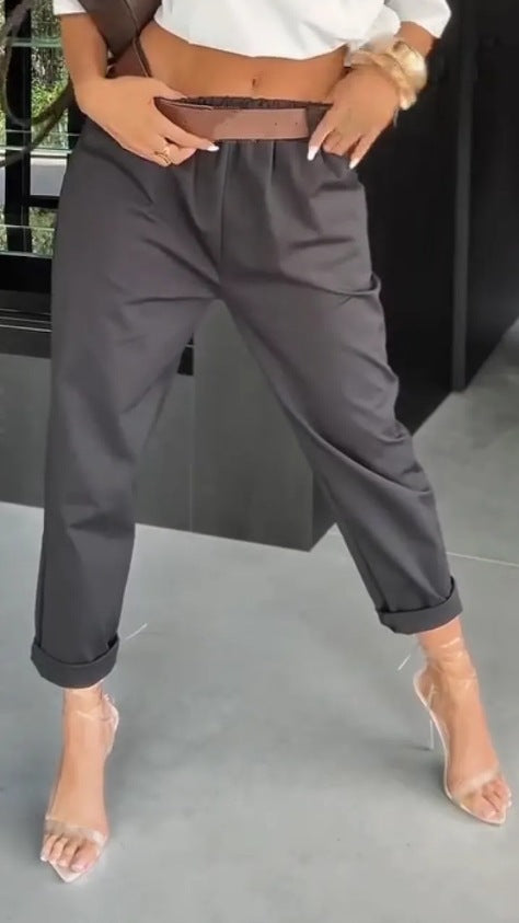 Pantalons chino modernes pour femmes avec taille élastique et jambes larges Chic & Stil