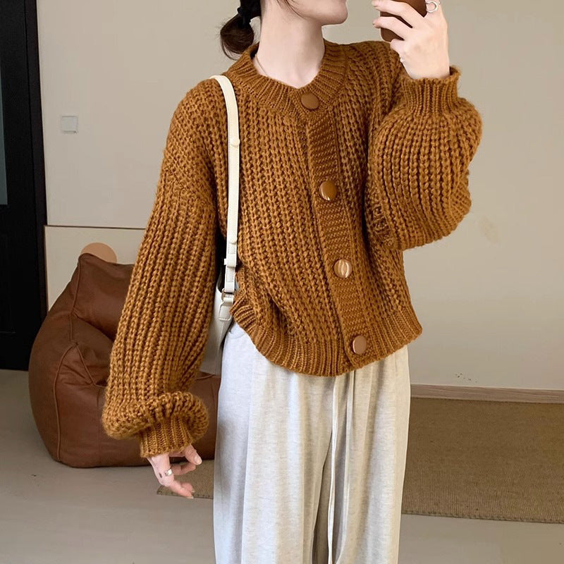 Ladies chunky knit cardigan with large buttons and relaxed fit Lune London