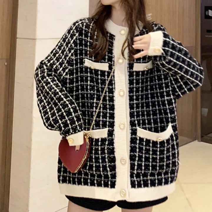 Ladies elegant cardigan with printed design and high quality button details Lune London