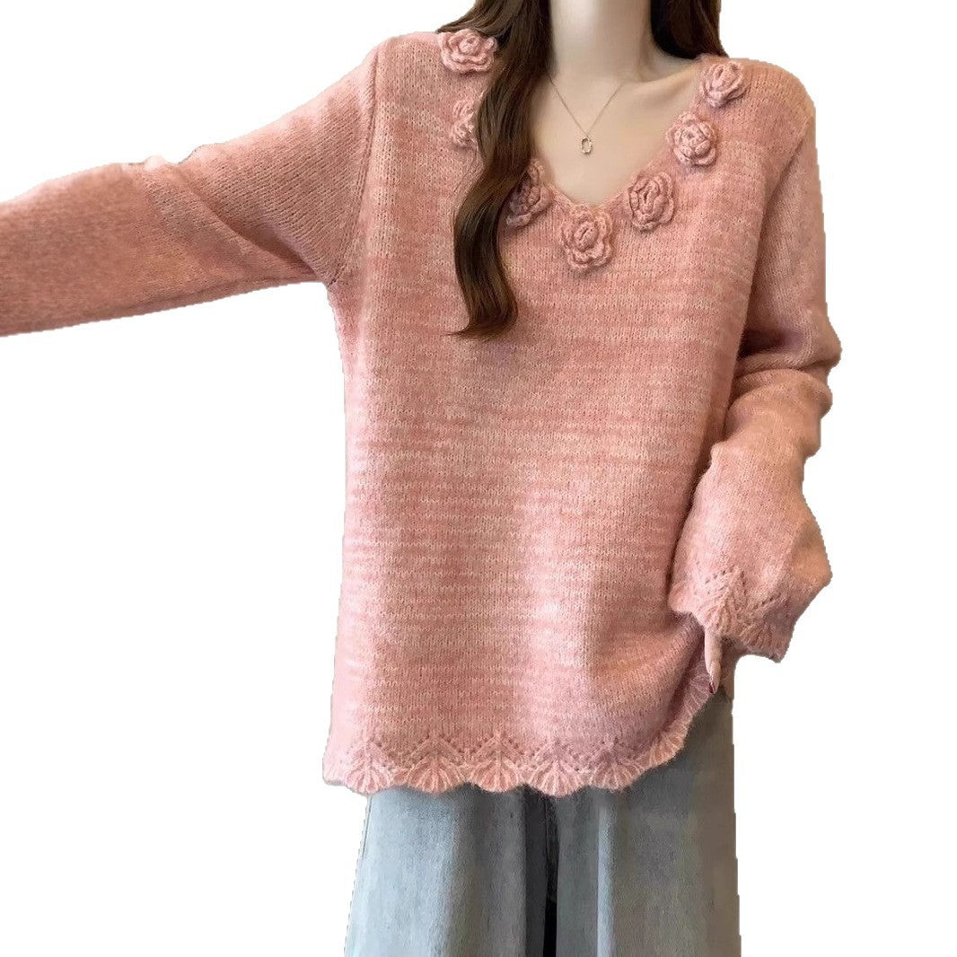 Pull en maille large pour femme avec applications florales Chic & Stil
