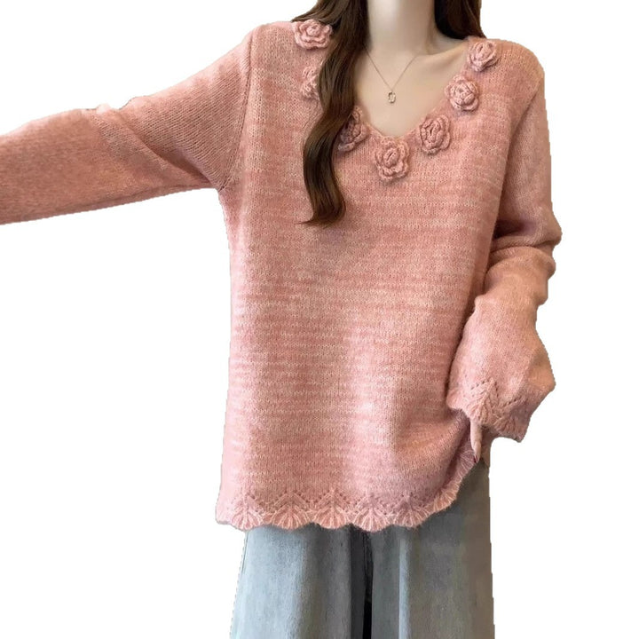 Pull en maille large pour femme avec applications florales Chic & Stil