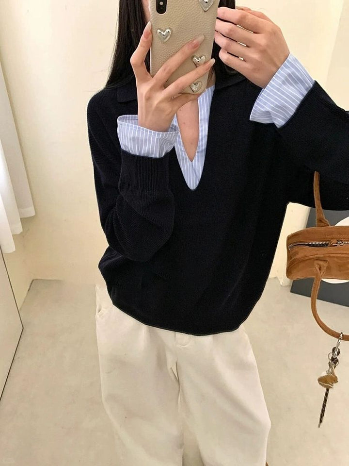 Pull élégant pour les femmes avec col de chemise inséré Chic & Stil