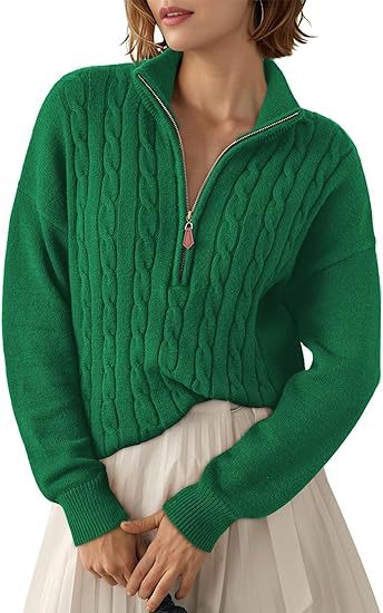 Chunky knit sweater for women with high collar and half-zip Lune London
