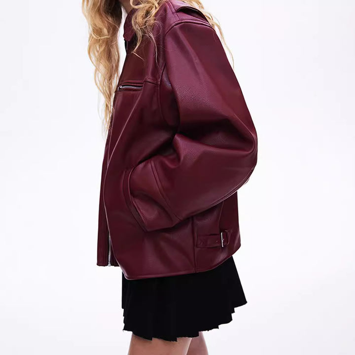 Fashionable synthetic leather jacket for women with elastic hem and modern cut Lune London