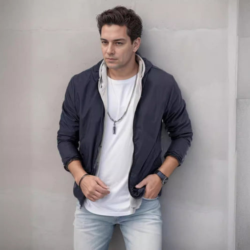 Sport transition jacket for men with functional hood and elastic cuffs Lune London