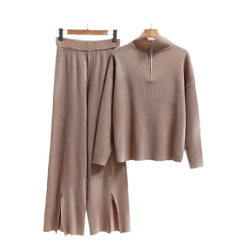 Casual knit set for women with a high collar and side slits Lune London