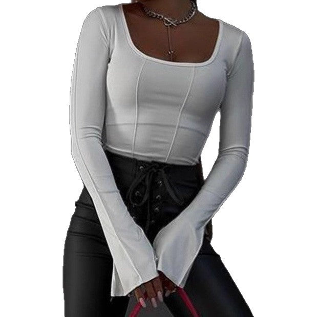 Ladies Long Sleeve Top with Square Neckline and Casual Cut Lune London
