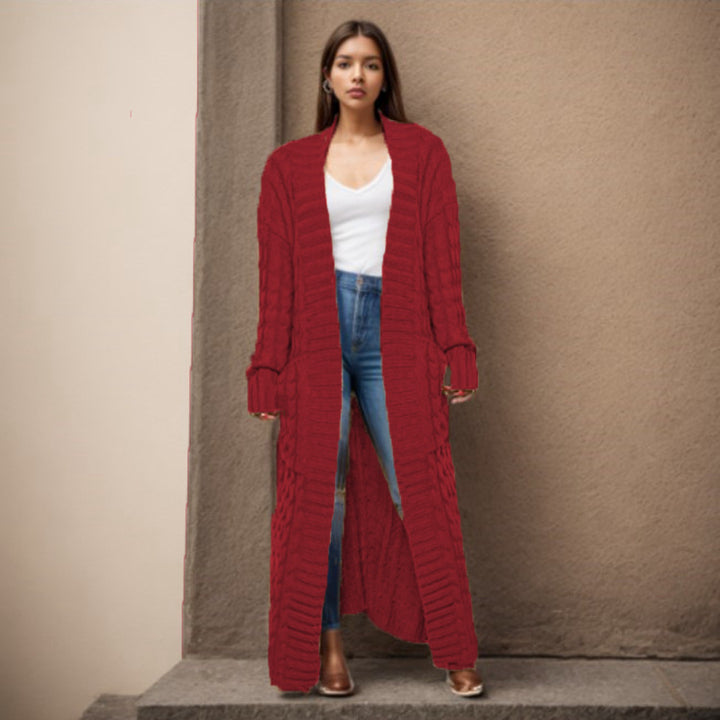Women Thick knitted cardigan with a refined cable design and practical pockets Lune London