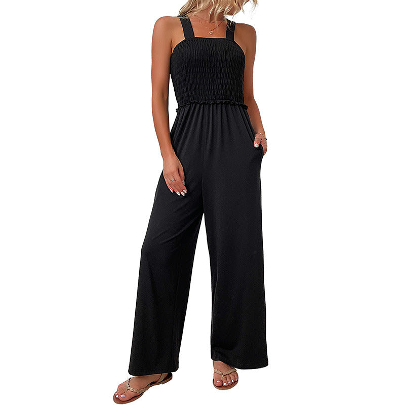 Ladies elegant smocked jumpsuit with wide legs Lune London