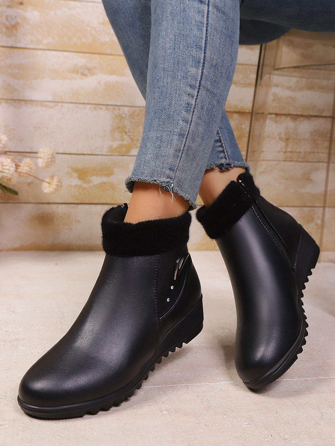Wedge heel boots for women with soft inner lining and stylish zipper Lune London