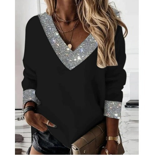 Tunique à col en V scintillante pour femmes avec détails en volants Chic & Stil