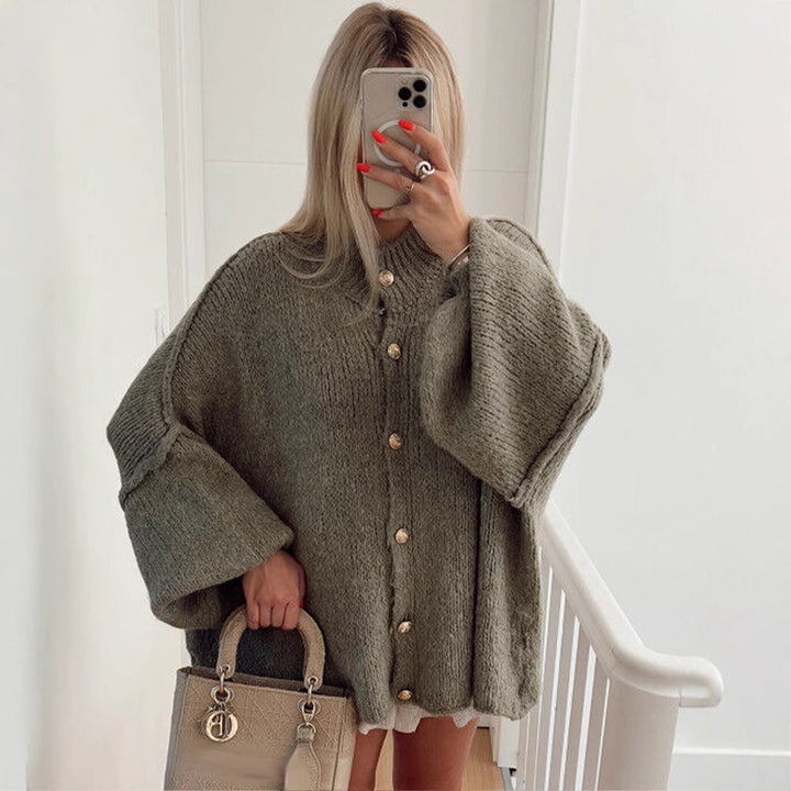 Chunky knit cardigan for women with elegant button details and a relaxed oversized fit Lune London