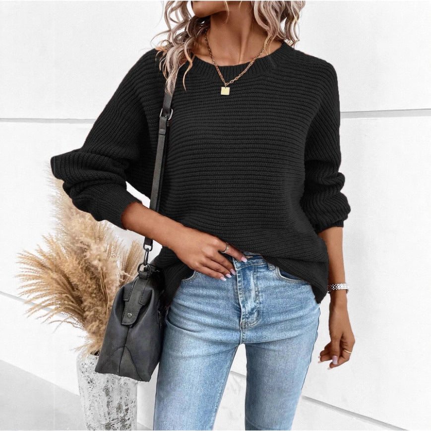 Pull en tricot décontracté pour femmes avec des textures contrastées et un col en V Chic & Stil