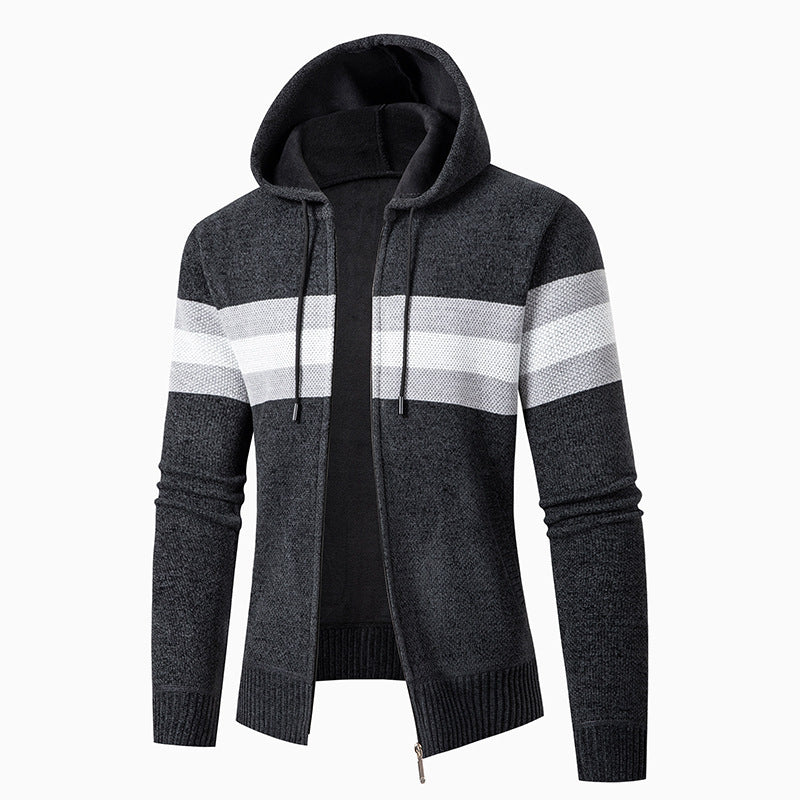 Casual knit jacket for men with hood and contrast stripes Lune London