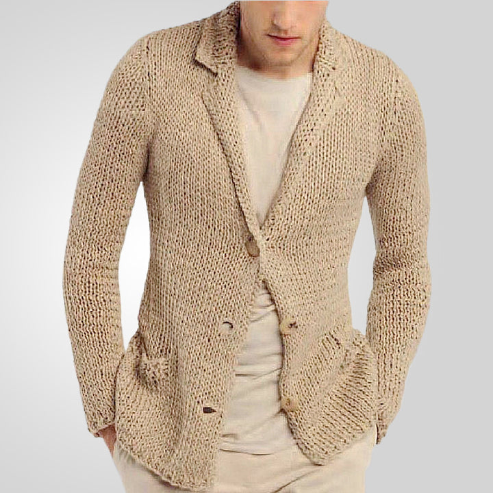 Knitted blazer for men with a natural and rustic design featuring practical pockets Lune London