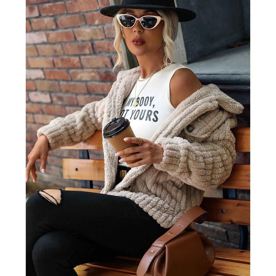 Women's plush jacket with textured fleece and modern button details Lune London
