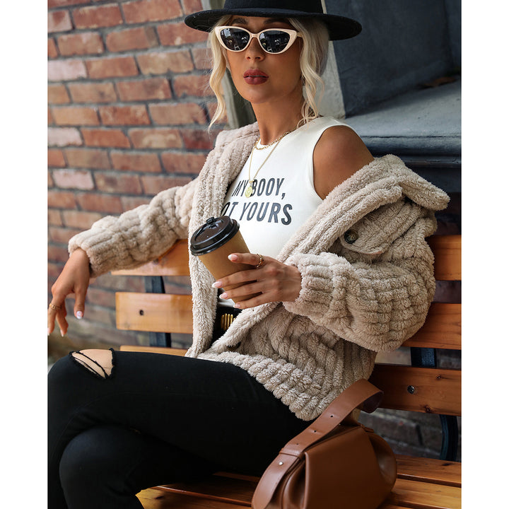 Women's plush jacket with textured fleece and modern button details Lune London