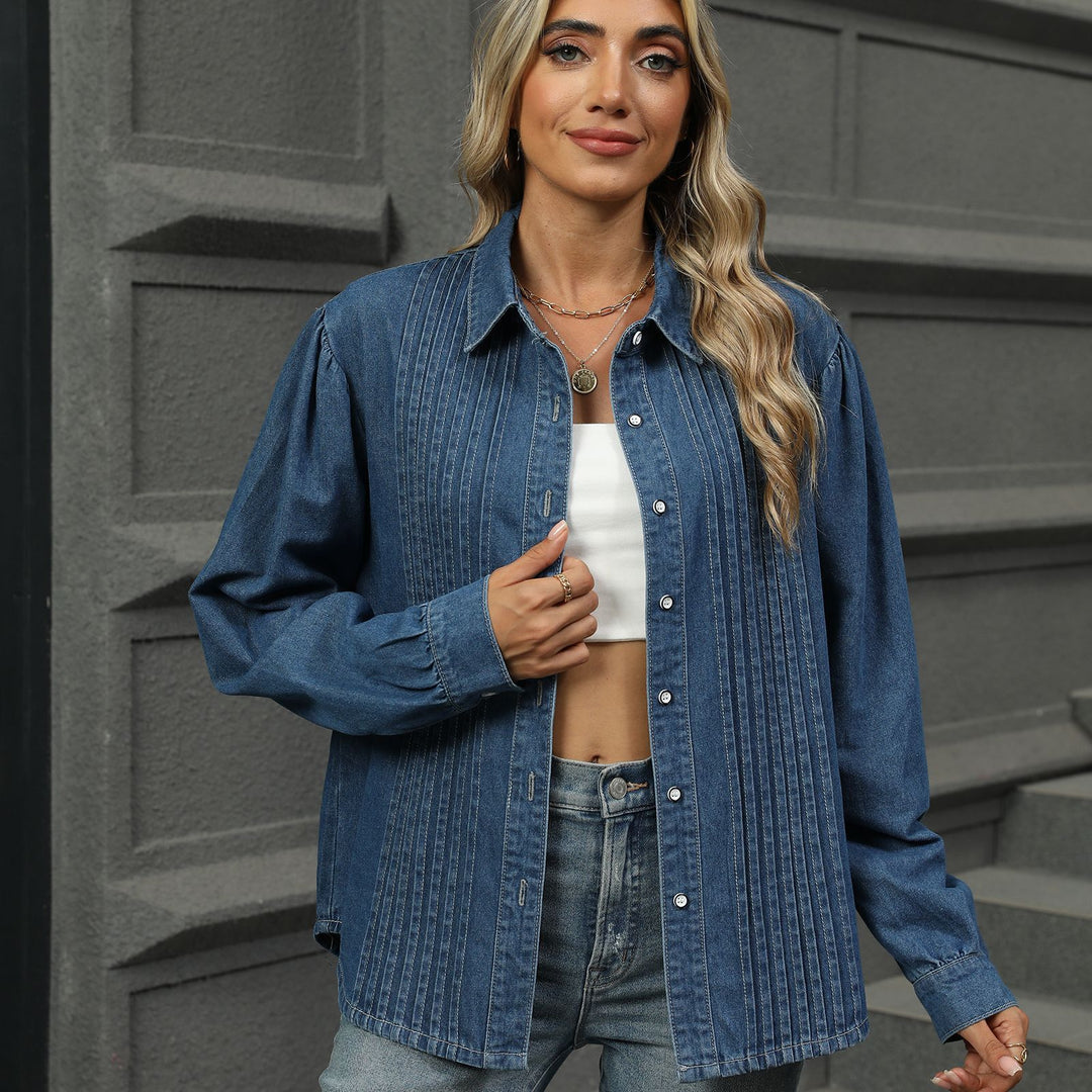 Denim blouse for women with pleated details and elegant fit Lune London
