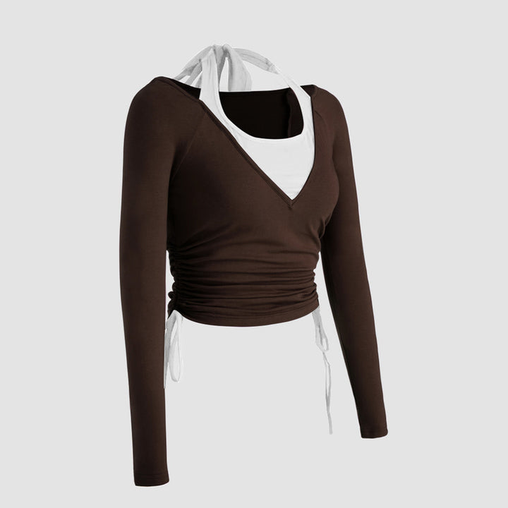 Chemisier à manches longues pour femmes avec double design et fronces Chic & Stil