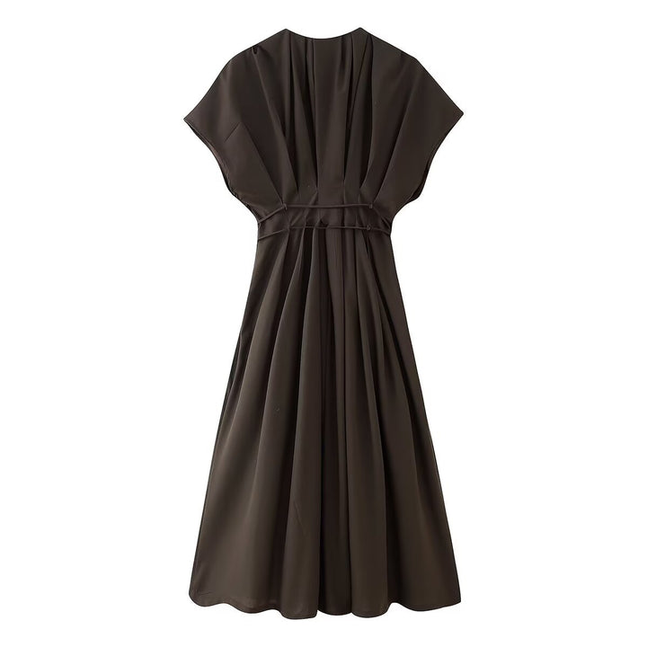 Midi dress for women with adjustable tie belt and stylish V-neck Lune London