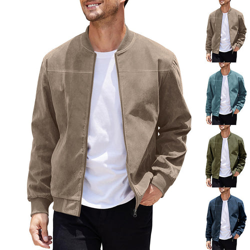 Urban bomber jacket for men in soft faux leather with elastic cuffs and zipped side pockets Lune London