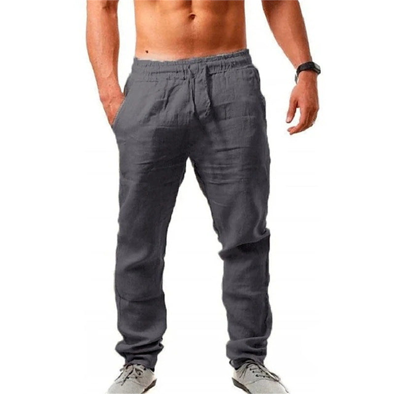 Light linen trousers for men with elastic waistband and practical side pockets Lune London