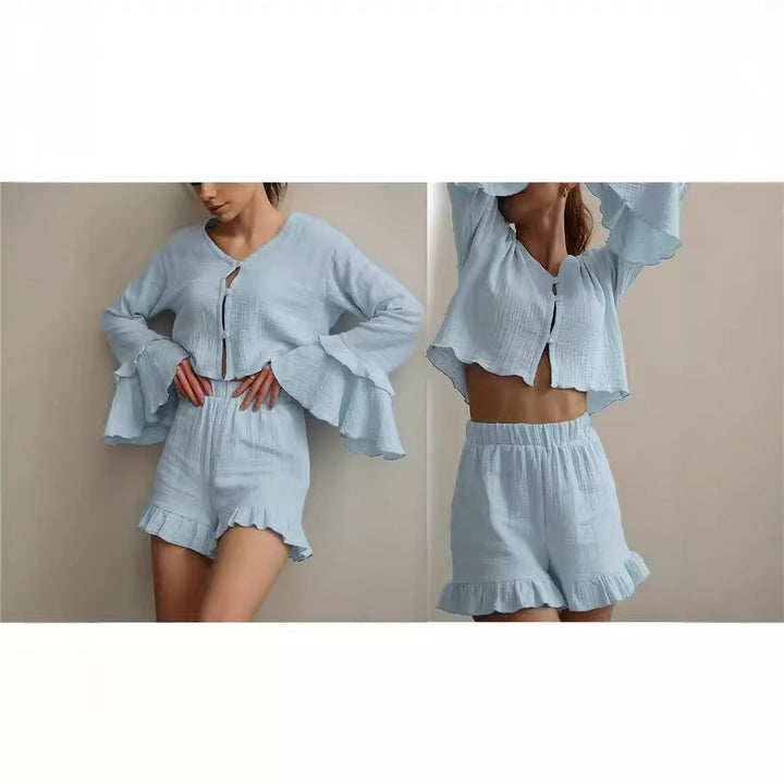 Women's set consisting of a lightweight top and ruffled shorts Lune London