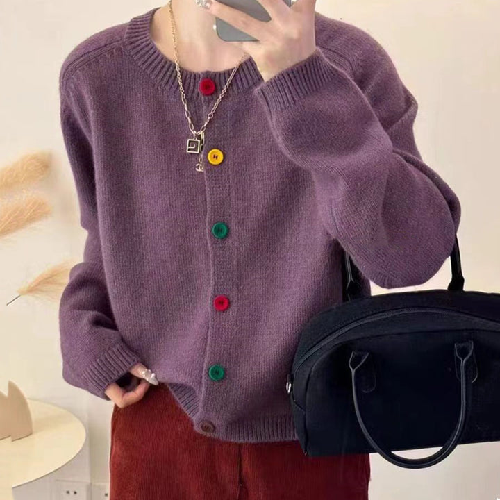 Ladies playful knitted vest with colorful button details Lune London