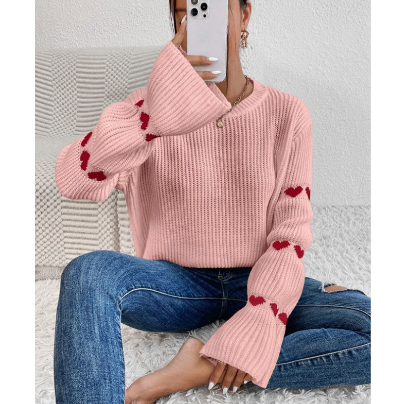 Pull en tricot pour femmes avec des appliqués en forme de cœur et des manches larges Chic & Stil