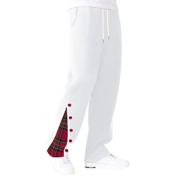 Men's comfortable casual pants with side button details and combined plaid pattern Lune London