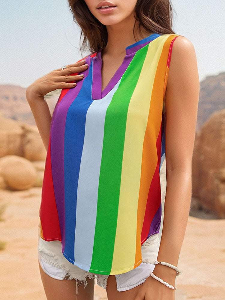 Sleeveless striped blouse with V-neck for women Lune London
