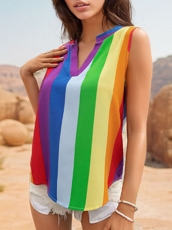 Sleeveless striped blouse with V-neck for women Lune London