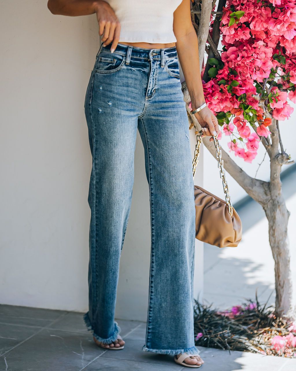 Flared jeans for women with frayed hem Lune London