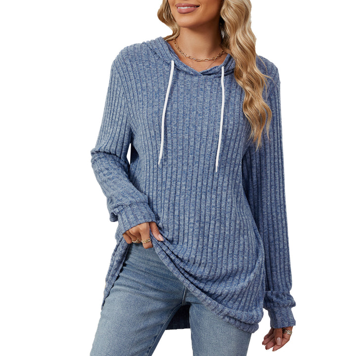 Long hoodie for women casual with ribbed structure and side slits Lune London