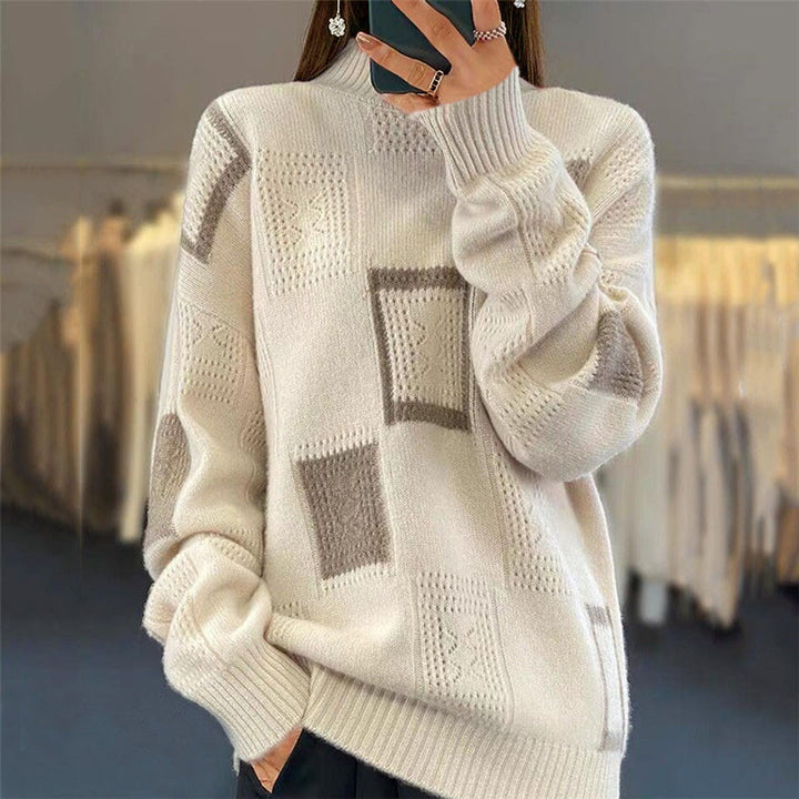 Fashionable women's sweater with textured patchwork pattern Lune London
