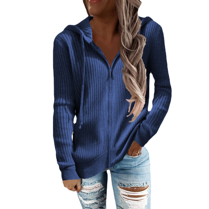 Knitted women's jacket with hood and ribbed structure Lune London