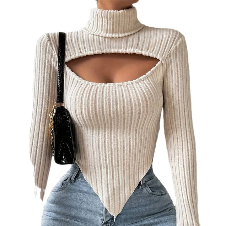 Body à manches longues pour femmes avec décolleté asymétrique et texture côtelée Chic & Stil
