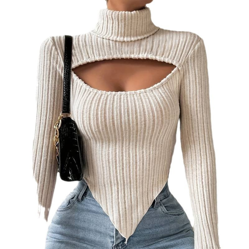 Body à manches longues pour femmes avec encolure asymétrique et texture côtelée Chic & Stil