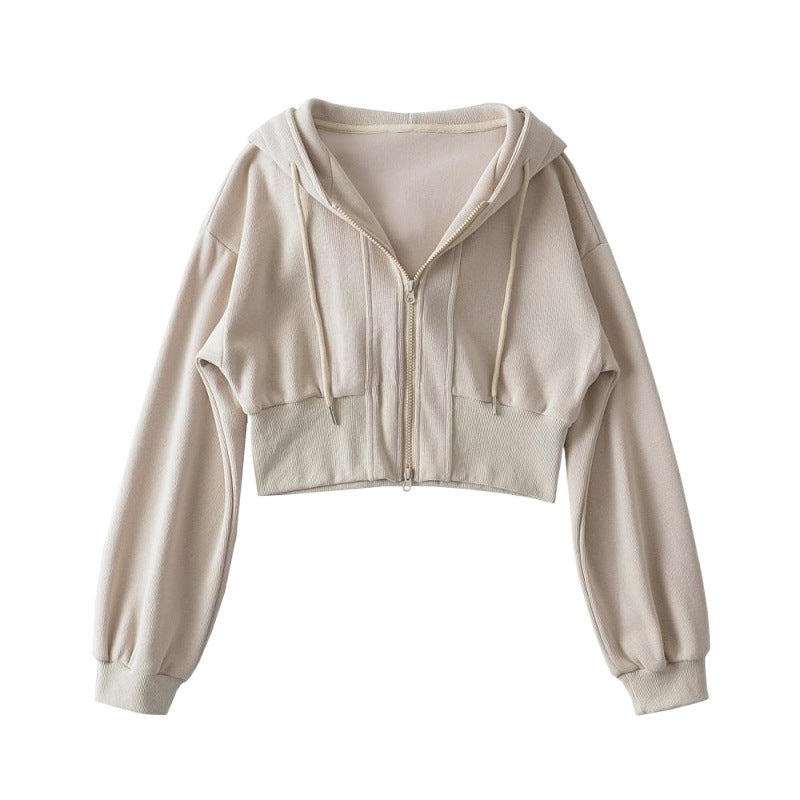 Women's cropped hoodie jacket with zipper and elastic cuffs Chic & Stil