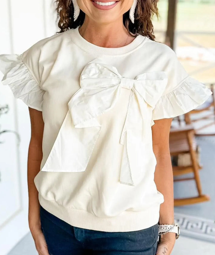 Women Ruffles Knots Detail Sweater Top Chic and Style