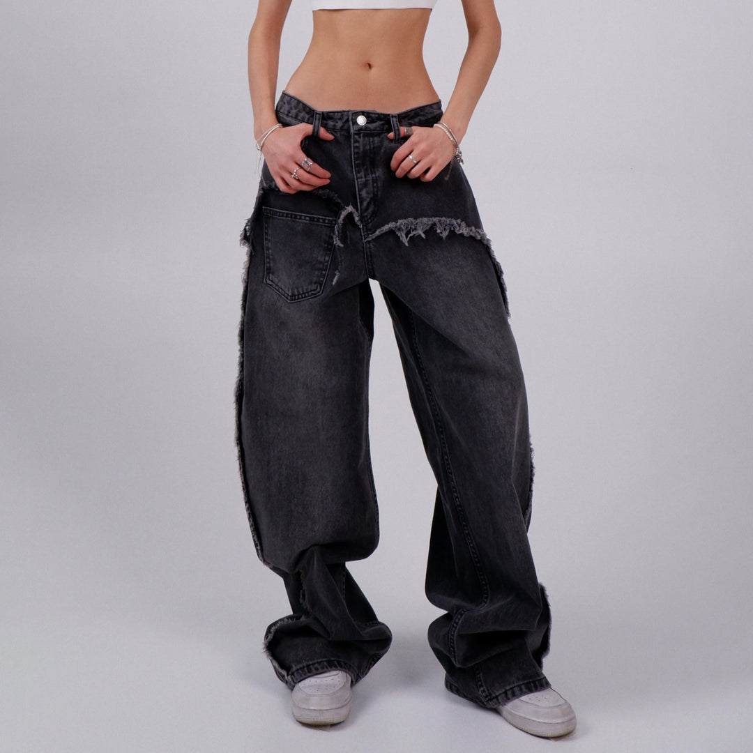 Wide ripped jeans for women with frayed edges Lune London