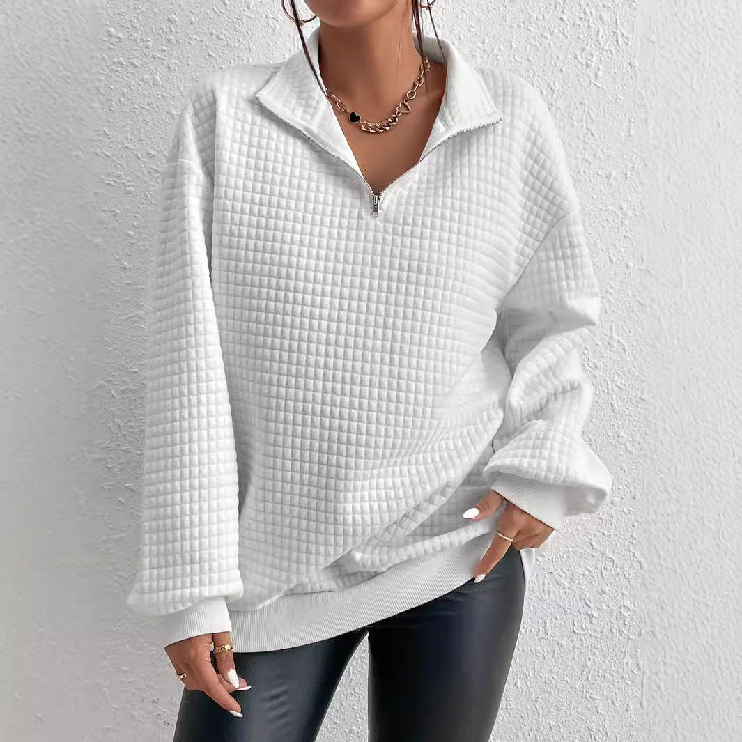 Lady Hoodie with high collar and textured fabric Lune London