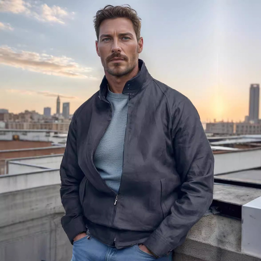 Lightweight transition jacket for men with modern high collar Lune London