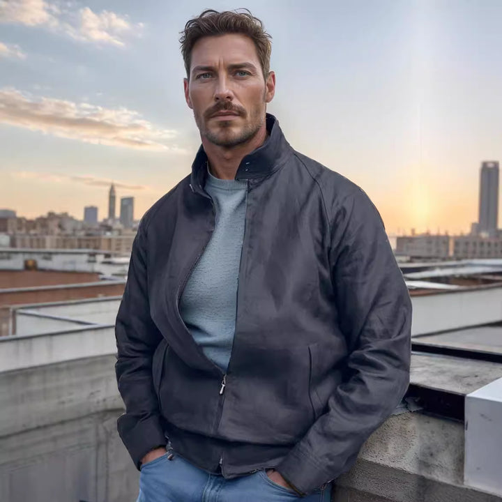 Lightweight transition jacket for men with modern high collar Lune London