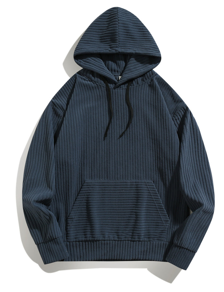 Cozy hooded sweater for men with ribbed structure and practical kangaroo pocket Lune London