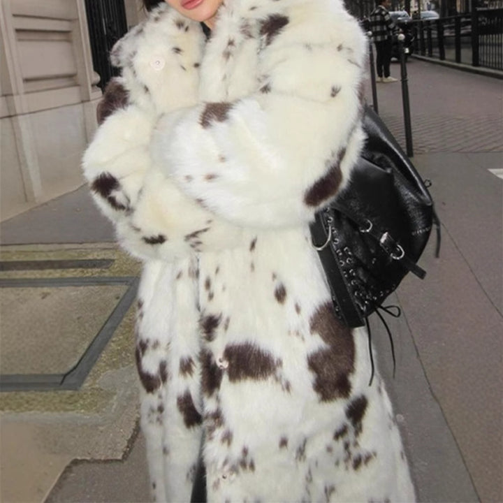 Luxury faux fur jacket for women with a striking animal print Lune London