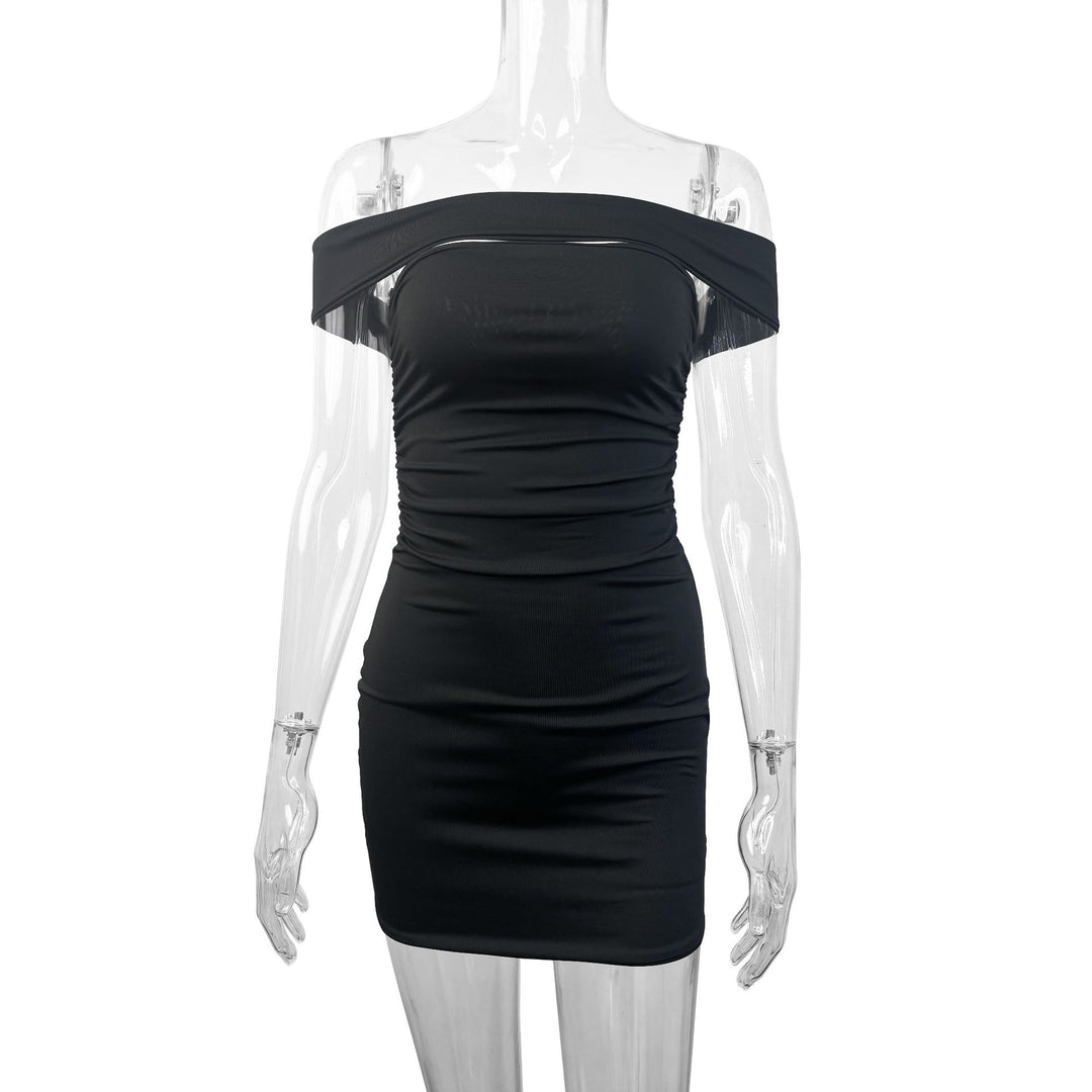 Women's Asymmetrical Mini Dress with Comfortable Gathering and Off-Shoulder Design Lune London